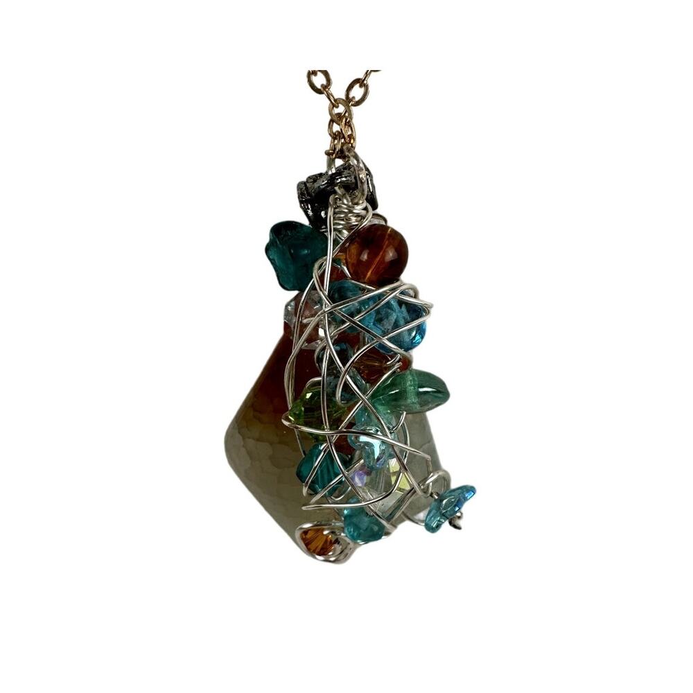 Jewelry Pendant Polygon Shaped Acrylic Stainless Steel Wire Multi Colored 2"